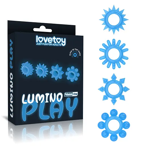 Набор эрекционных колец Lovetoy Lumino Play Penis Ring 4 шт. голубой - фото 2
