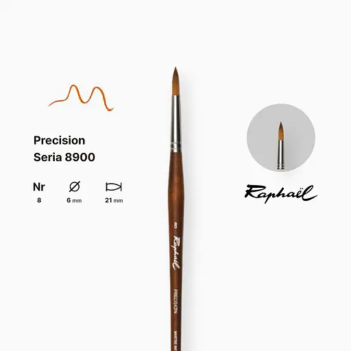 Кисть синтетика круглая Raphael Precision, №8, для акрила и масла, длинная ручка - фото 2