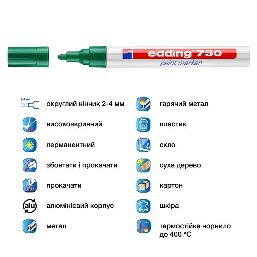 Маркер Edding Paint e-750 2-4 мм круглый зеленый (e-750/04) - фото 4