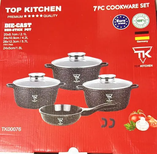 Универсальный набор посуды Top Kitchen TK00076, набор 7 предметов с гранитным покрытием Черный - фото 7