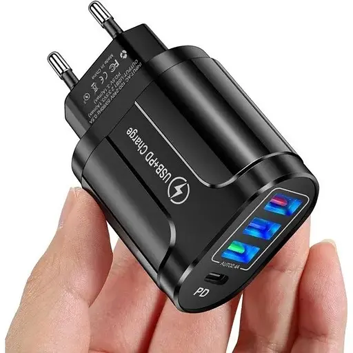 Зарядний пристрій Mirrow 3 USB Type-C Super Charge/Quick Charge 3.0 5V/2.4A Black (355621451) - фото 3