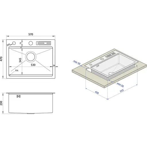 Мийка для кухні Nett NBS-5747 чорна накладна декорована з PVD покриттям - фото 6