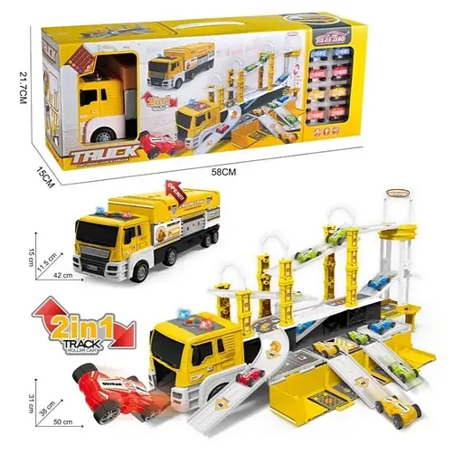 Гараж трейлер, 42 см, инерционный, гараж/трек 50x38x31 см, звук, свет, машинки 8 шт. 4,5 см, 58,5x22x15 см - фото 2