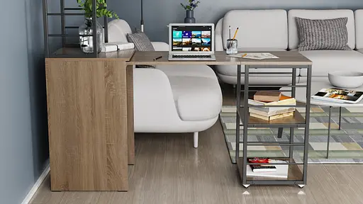 Стіл-тумба трансформер Смарт 3/2 з етажеркою Ferrum-decor 1430x1450x600 Чорний метал ДСП Дуб Сонома Трюфель 16 мм (FRD-105120) - фото 5