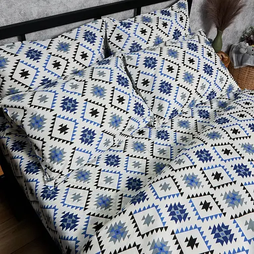 Комплект постельного белья Moon&Star Бязь Gold Люкс Blue Mosaic King Size 220x240 наволочки 4х50х70 - фото 3