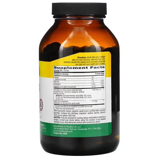 Натуральна Омега 3 Country Life Omega-3 1000 mg Natural, 200 капсул - фото 2