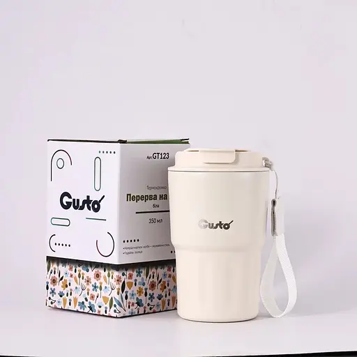 Термокружка Gusto GT123 Перерыв на кофе 350 мл белая (88434) - фото 5