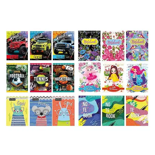 Блокнот А6 В-П6-40, 40 аркушів, пружина зверху, асортимент