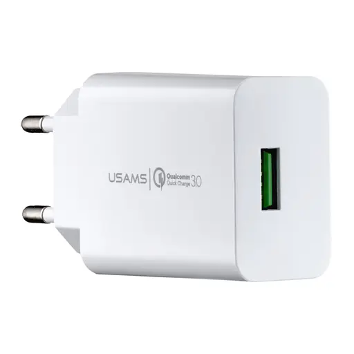 Мережевий зарядний пристрій Usams CC083 T22 Single USB QC3.0 Travel Charger ( EU ) Білий - фото 1