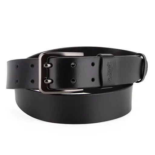 Ремень мужской кожаный черный НС-4067 (145 см) с двумя язычками - фото 1