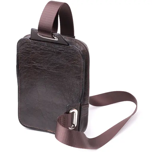 Прямоугольная мужская сумка бананка из гладкой натуральной кожи GRANDE PELLE 15,5х20,5х3,5 см sum0027007 - фото 2