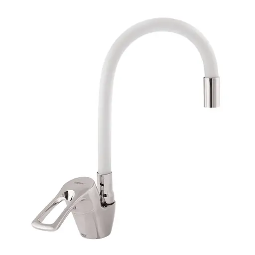 Змішувач для кухні Zerix YUB 181 з білим гнучким виливом ZX1580 Хром - фото 1