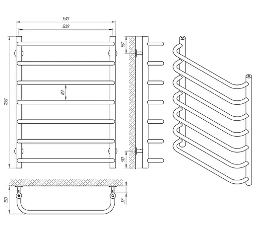 Водяна рушникосушка Laris Стандарт П7 500x700 71207548, Хром - фото 5