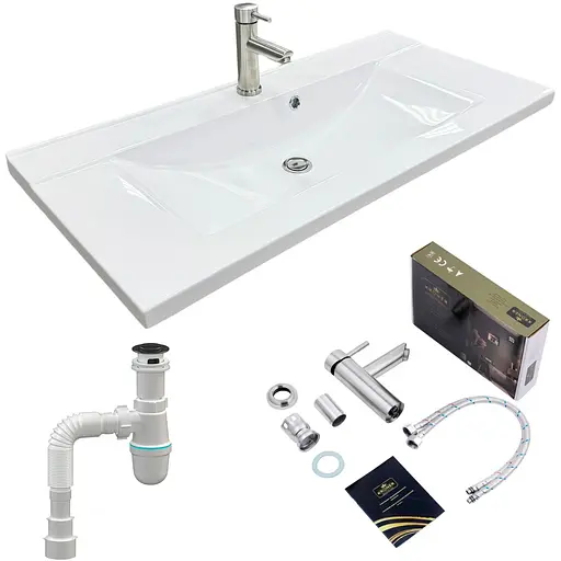 Раковина накладна Adamant QUANTO 100, прямокутна, з сифоном Click-Clack + змішувач (4824296207901) - фото 1