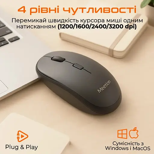 Мышка Meetion BTM100 Wireless/Bluetooth/USB Black (MT-BTM100-A) - фото 4