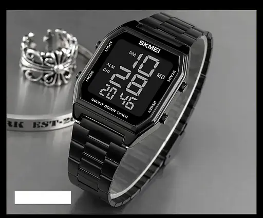 Чоловічий наручний годинник Skmei 1735 (Чорний з чорним циферблатом - фото 5