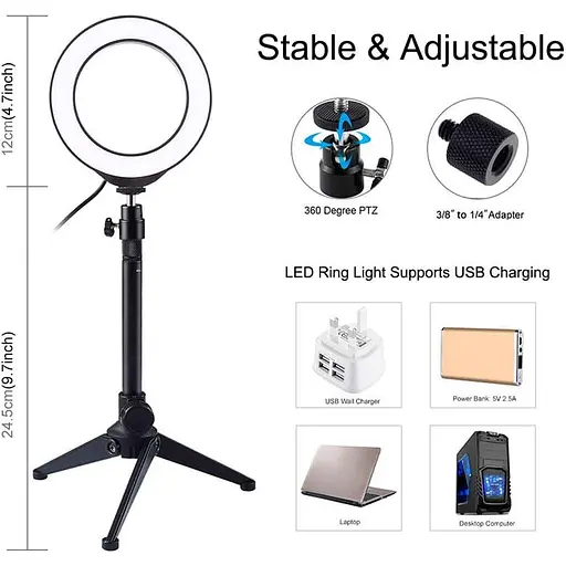 Кільцева USB LED лампа Puluz PKT3031 4.7 "+ настільний штатив - фото 2