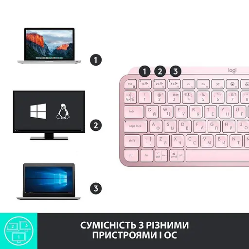 Клавіатура Logitech MX Keys Mini Wireless Illuminated Rose (920-010500) - фото 7