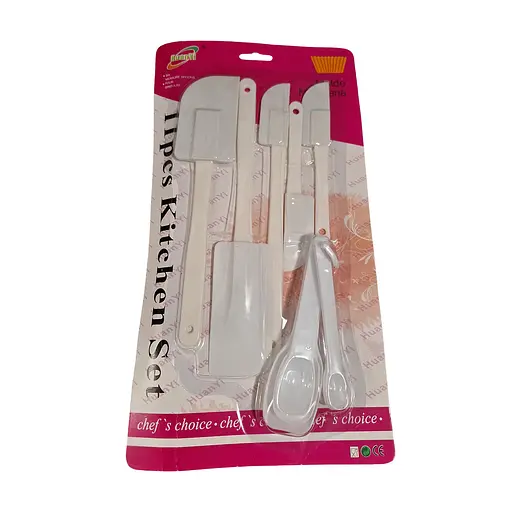 Набір силіконових лопаток 5шт. + 6 шт. пластмасових мірних ложок на планшеті L 15/15/23,5/24/25 см, Kitchen Master Білий 86303 - фото 1