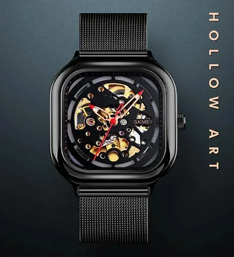 Чоловічий механічний годинник Skmei 9184 скелетон (Чорний) - фото 3