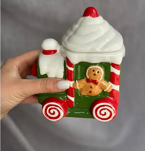 Набір новорічних банок 3 шт BonaDi 928-111 Паровозик для сипучих продуктів кераміка 450 мл 300 мл 300мл - фото 3