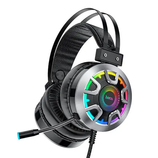 Дротова ігрова гарнітура Hoco Gaming LED headphones Hi-Res ESD05, USB, 2x3.5mm, 2m, black - фото 3