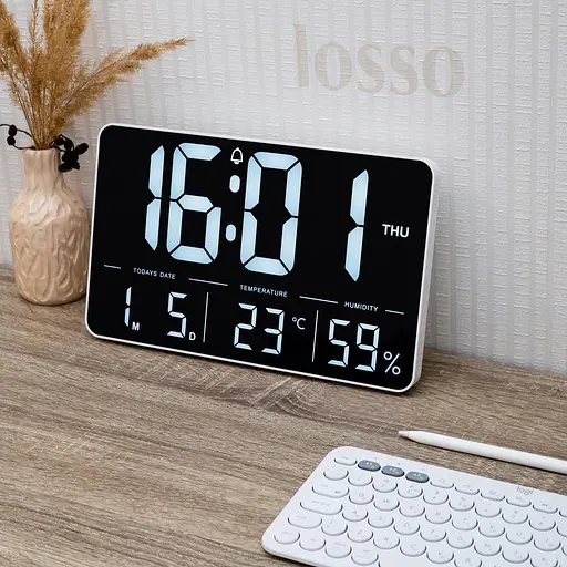 Годинник електронний настінний та настільний LOSSO GRAND WC-600 Будильник з пультом White (18967) - фото 8