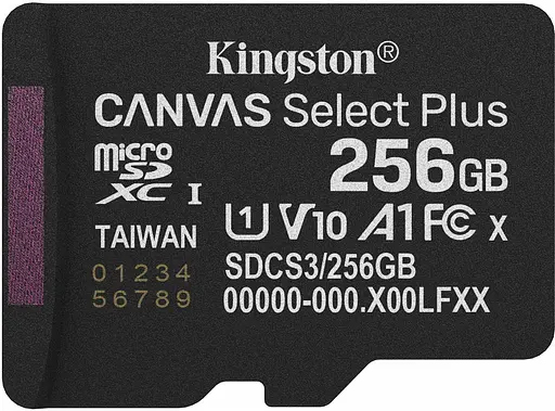 Memory card microSDXC 256GB Kingston Canvas Select Plus Gen3 C10 A1, Retail - фото 1