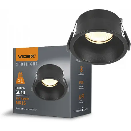 Світильник Videx під лампу GU10 врізний Круглий Чорний VL-SPF09R-B - фото 1