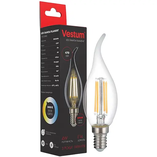 Светодиодная филаментная лампа Vestum С35Т Е14 4Вт 220V 3000К 1-VS-2406