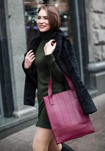 Шкіряна жіноча сумка шоппер Бетсі бордова Crazy Horse - фото 6