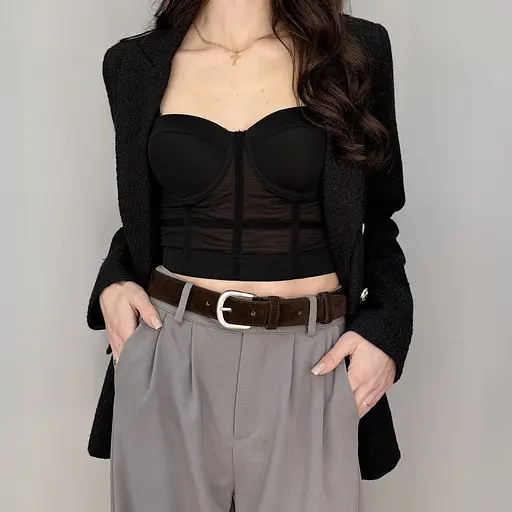 Ремень женский замшевый PS-3499 коричневый с серебристой пряжкой (115 см) - фото 2