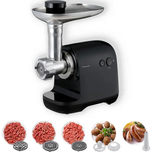 Panasonic Мясорубка, 1700Вт, 3кг/мин, 3 решётки, насадка для колбас, пластик, черный - фото 5