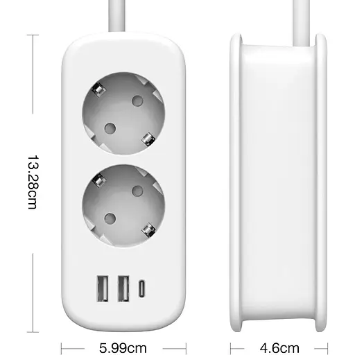 Зарядний пристрій Unidapt USB довжиною 1.5 м з 2 розетками змінного струму, 2 портами USB та 1 портом Type C - фото 3