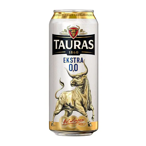 Пиво Tauras Extra светлое фильтрованное 0% 0.5л