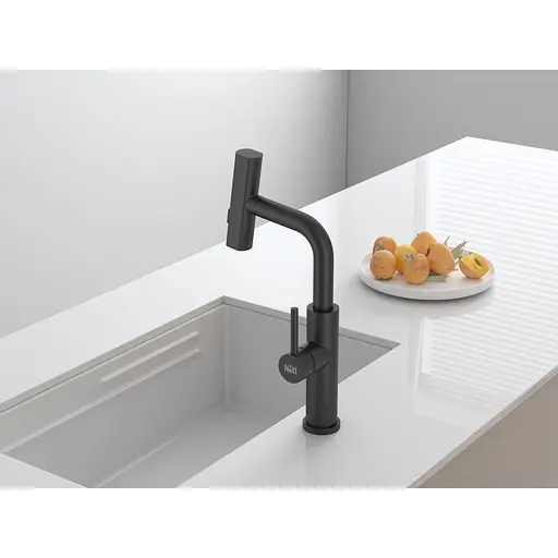 Смеситель на кухню водопад Nett с выдвижной воронкой черный LB-35 - фото 3