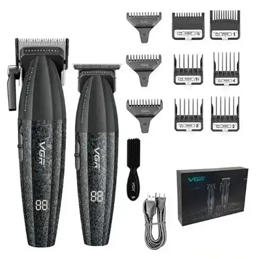 Профессиональный набор VGR V-640 (Машинка для стрижки + Триммер, 9000 об/мин, LCD-дисплеи)