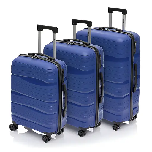 Набор чемоданов 3в1 из ABS-пластика с кодовым замком и телескопической ручкой синий (24-289)