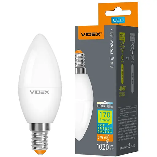 Лампа LED Videx C37h 6W E14, 4100K (VL-C37h-06144)