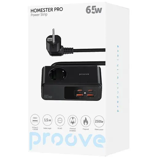 Мережевий фільтр Proove Homester Pro 65W (AC + 2xType-C + 2xUSB) 1.5m black (PSHP25002201) - фото 2