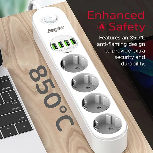 Мережевий фільтр Power filtr 2.0м 4 розетки, 4xUSB 3.4A, з заземленням білий (EPB2500W00EU) - фото 5