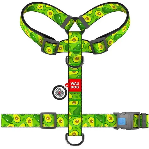Шлейка для собак Waudog Nylon анатомическая H-образная с QR-паспортом, рисунок "Авокадо", пластиковый фастекс, XL - фото 2