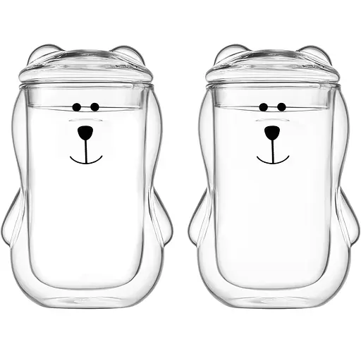 Набор чашек Ardesto Animals с крышкой с двойными стенками 300 мл х 2 шт. боросиликатное стекло прозрачное (AR2630BBR)