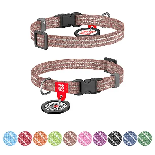 Ошейник для кошек и мелких пород собак Waudog Re-cotton с QR-паспортом восстановлен хлопок светоотражающий пластиковый - фото 2