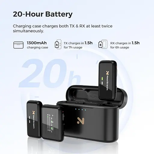 Беспроводной микрофон NearStream AWM20T с шумоподавлением, HD-экран, 200-метровая передача, 7-часов, 7-канальный аккумулятор - фото 3