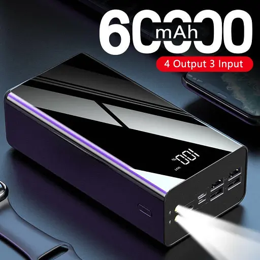 Power Bank 60000 mAh повербанк з екраном і ліхтариком 115 Black (15341)