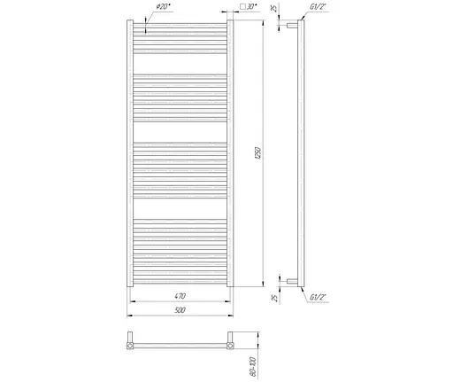 Водяной полотенцесушитель Mario Гера 1250x500/470, Хром - фото 2