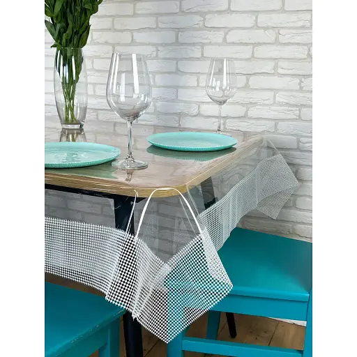 Скатертина силіконова з білою перлинною стрічкою 330х180 см