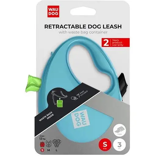 Повідець-рулетка для собак Waudog R-leash з контейнером для пакетів, світловідбивна стрічка, S, до 12 кг, 3 м, блакитний - фото 6