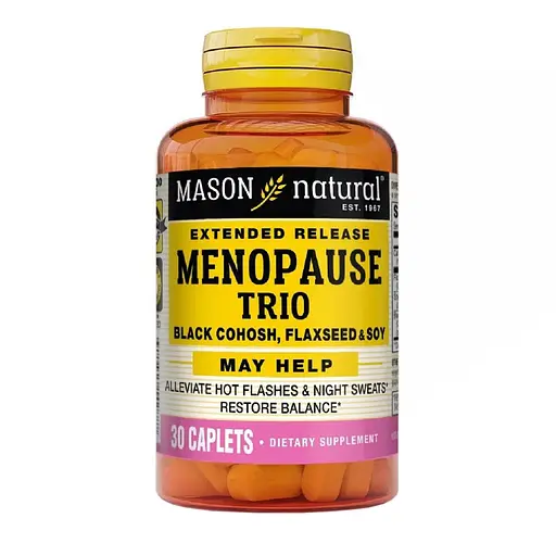 Підтримка при менопаузі, клопогон, лляне насіння та соя Mason Natural Menopause Relief Trio Black Cohosh Flaxseed and Soy 30 каплет